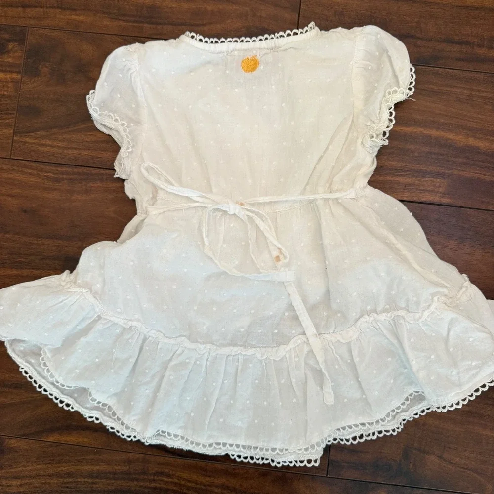 Apple‎ Bottoms Girls White Swiss Dot One Shoulder Ruffle Dress Size 4 Cotton Y2K